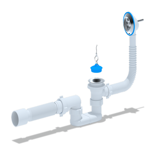 Сифон для ванны АНИ 1 1/2' с выпуском и переливом плоский с гибкой трубой 40х50 | код E055 | АНИ пласт Сифон для ванны АНИ 1 1/2' с выпуском и переливом плоский с гибкой трубой 40х50 | код E055 | АНИ пласт