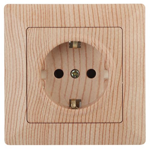 Розетка Intro Solo 4-202-11 с заземлением 2P+E Schuko, 16А-250В, IP20, СУ, сосна | код Б0053656 | ЭРА