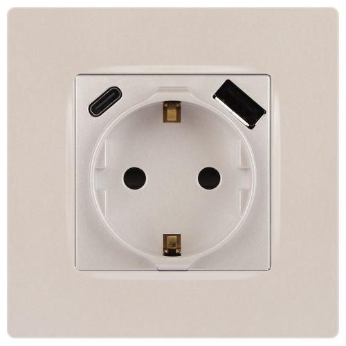 Розетка Серия 12 12-4108-15 2P+E 16A-250В со шторками с USB type-A+C 5В-3А перламутр | код Б0067767 | ЭРА фото 3 Розетка Серия 12 12-4108-15 2P+E 16A-250В со шторками с USB type-A+C 5В-3А перламутр | код Б0067767 | ЭРА фото 3