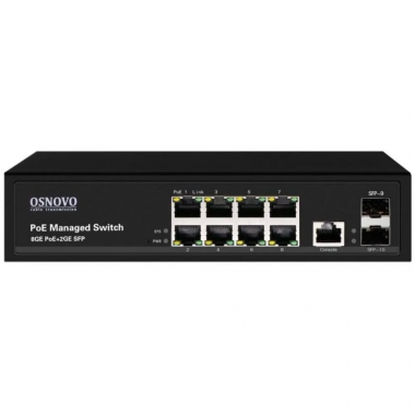 Коммутатор управляемый L2 PoE Gigabit Ethernet на 8 RJ45 PoE + 2 x GE SFP порта SW- 80802/L(150W) | код SW-80802/L(150W) | OSNOVO