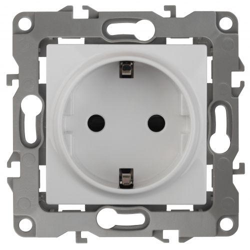 Розетка 2P+E Schuko со шторками, 16A-250В, б.л., Эра12, белый, 12-2002-01 | код Б0036440 | ЭРА