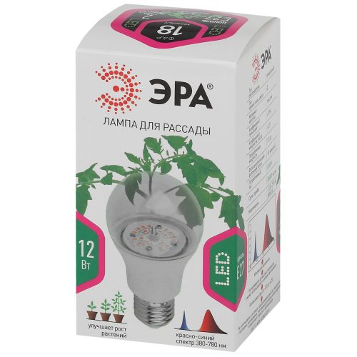 Лампа светодиодная лампа для рассады тип А60, 12 Вт, 220-240V FITO-12W-RB-E27-K | код Б0039070 | ЭРА