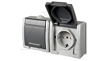 AQUANT - Розетка 2x 2P+E горизонт., 16A/250V, с крышкой, ABS ,UV, IP55, корпус RAL7035/крышка RAL7043 | код 1245-10 | Elektro-plast Nasielsk