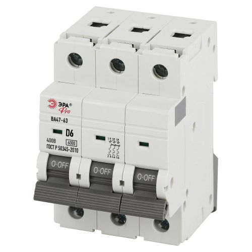 Выключатель автоматический PRO VA63-3P06D6 ВА47-63 3P 6А кривая D 6кА | код Б0063225 | ЭРА