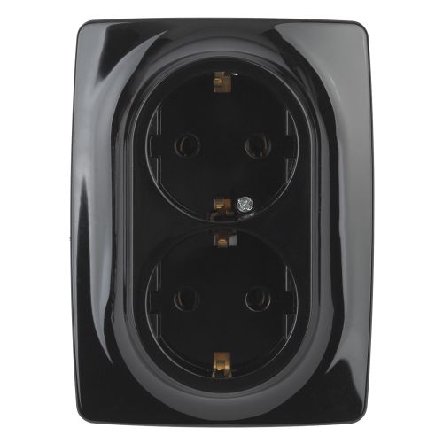 Розетка 2X2P+E Schuko, 16A-250В, Эра12, чёрный, 12-2106-06 | код Б0031233 | ЭРА