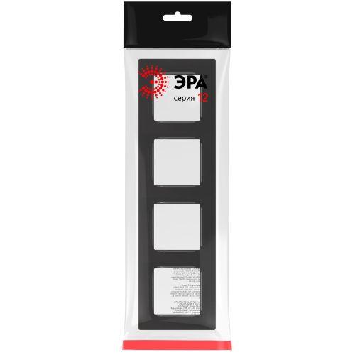 Рамка для розеток и выключателей Серия 12 12-5204-06 на 4 поста, Классик, чёрный | код Б0067718 | ЭРА