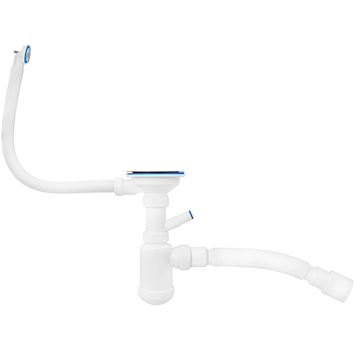 Сифон ЭКОНОМ для кухни 3 1/2'х40 (нержавеющая чашка, 2 перелива, отверстия для стиральной машинки, пластиковый шток) с гофротрубой 40х40/50 | код ИС.110638 | MasterProf