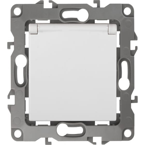 Розетка 2P+E Schuko со шторками с крышкой, 16А-250В, б.л.,12, белый, 12-2003-01 | код Б0038806 | ЭРА