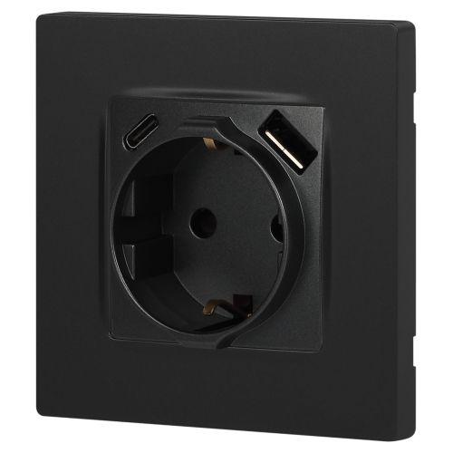 Розетка Серия 12 12-4108-12 2P+E 16A-250В со шторками с USB type-A+C 5В-3А графит | код Б0067700 | ЭРА фото 6 Розетка Серия 12 12-4108-12 2P+E 16A-250В со шторками с USB type-A+C 5В-3А графит | код Б0067700 | ЭРА фото 6