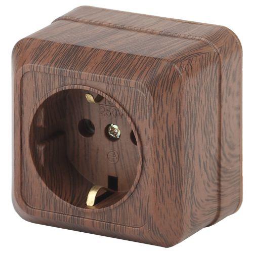 Розетка Intro Quadro 2-202-10 с заземлением 2P+E Schuko, 16А-250В, IP20, ОУ, венге | код Б0053787 | ЭРА