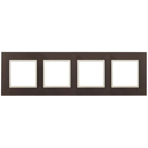 Рамка на 4 поста, стекло, Эра Elegance, мокко+сл.кость, 14-5104-31 | код Б0034539 | ЭРА
