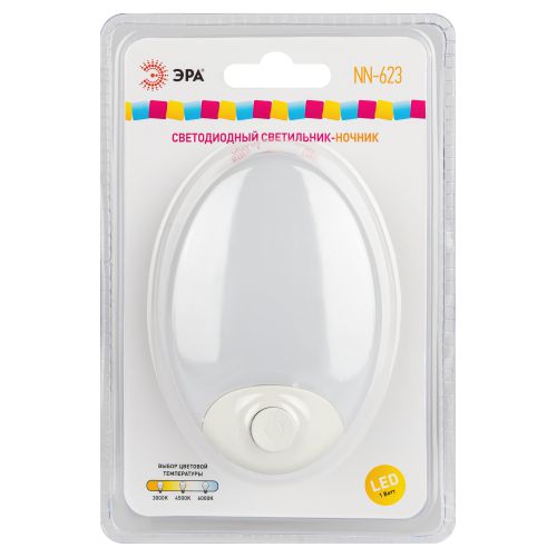 Ночник - светильник светодиодный NN-623-SW-W в розетку с выключателем белый | код Б0057213 | ЭРА