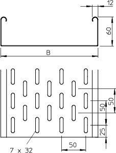 Лоток листовой перфорированный 200х60 L3000 сталь 1.5мм SKS 620 FS OBO 6056202