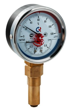 Термоманометр ТМТБ-31P Dy 80 с нижн. подкл., 1/2", 10 бар 0-150* (L=46мм, кл. точн. 2,5) | код. ТМТБ-31P.0410150 | VALTEC