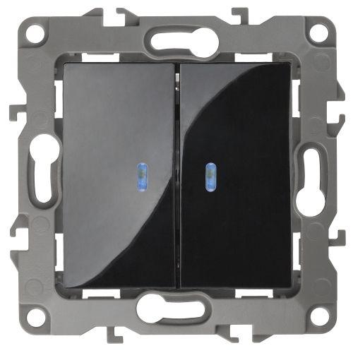 Переключатель двойной, 10АХ-250В, Эра12, чёрный,12-1106-06 | код Б0014668 | ЭРА