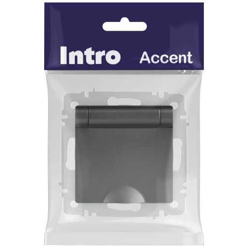 Розетка Intro Accent 6-203-07 2P+E Schuko с крышкой, 16А-250В, IP20, СУ, AL/CU, графит | код Б0063441 | ЭРА