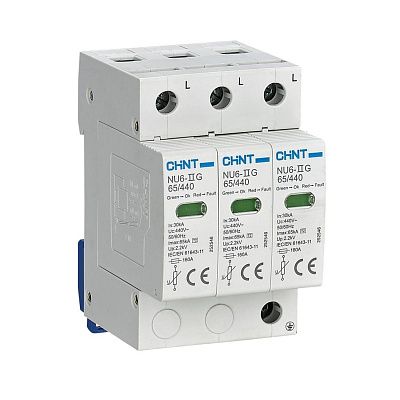 Ограничитель имп. перенапр. NU6-IIG 3Р In=15kA Uc=440B Im=40kA соответствует стандарту ROHS | код 252542 | CHINT Ограничитель имп. перенапр. NU6-IIG 3Р In=15kA Uc=440B Im=40kA соответствует стандарту ROHS | код 252542 | CHINT