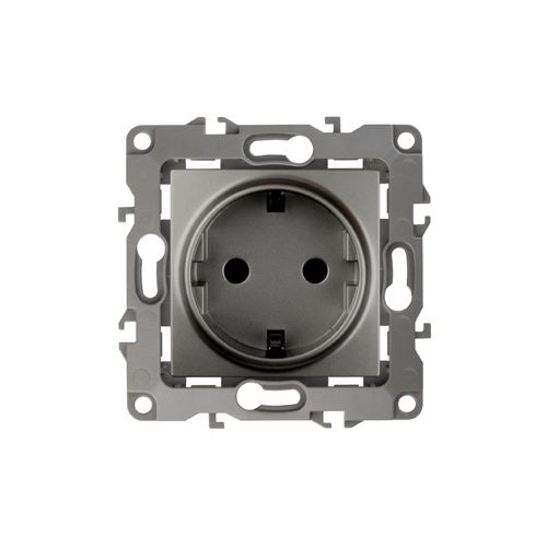 Розетка 2P+E Schuko со шторками, 16A-250В, Эра12, графит, 12-2102-12 | код Б0019323 | ЭРА
