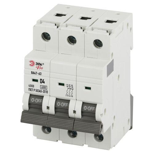 Выключатель автоматический PRO VA63-3P04D6 ВА47-63 3P 4А кривая D 6кА | код Б0063223 | ЭРА