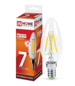 Лампа светодиодная LED-СВЕЧА-deco 7Вт 230В Е14 6500К 630Лм прозрачная IN HOME | код 4690612029665 | IN HOME