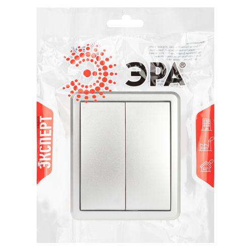Выключатель Эксперт 11-1204-03 двойной 10АХ-250В IP20 ОУ алюминий | код Б0063035 | ЭРА