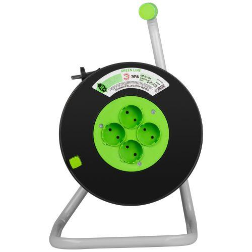 Удлинитель силовой на катушке пластик 4 розетки без заземления 20м ПВС 2x1мм2 GREEN LINE KAT-2x1-20m Greenline ЭРА | код Б0064997 | ЭРА