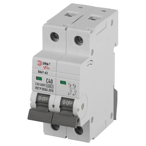 Выключатель автоматический ВА47-63 2P 40А кривая C 4,5кА PRO VA63-2P40C4.5 ЭРА | код Б0059426 | ЭРА