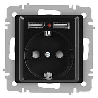 Розетка 1-м СП Accent 6-410-05 16А IP20 250В P+E Schuko + 2хUSB защ. шторки антрацит Intro Б0063698