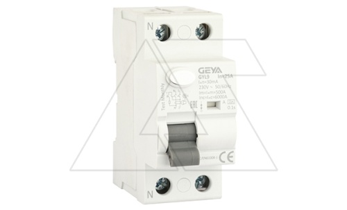 УЗО GYL9-2P-25A-30mA, 2P, 25A, 6 kA, 30mA, тип A, 2M | код GYL92P25A30 | GEYA