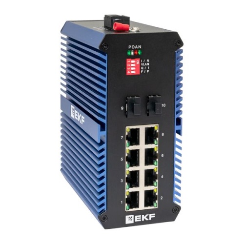 Промышленный неуправляемый коммутатор U-2GX/SFP-8GTP, 2 порта 1000Base-X SFP, 8 портов 10/100/1000Base-T(X) RJ45 c PoE, монтаж на динрейку TSX EKF | код TSX-U-2GX/SFP-8GTP | EKF фото 2