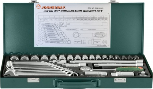 S04H3536S Набор головок торцевых 3/8DR, 36 предметов | код S04H3536S | JONNESWAY
