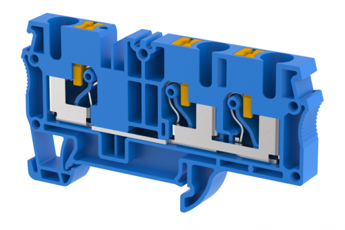 Клемма проходная PUSH-IN 6 мм2, на 3 подключения, синяя PQ6-1X2-BLUE | код 3104050001 | Elmex