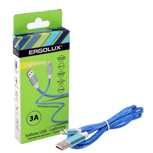 Кабель USB-Lightning ELX-CDC03-C06 3А 1.2м LED зарядка+передача данных коробка син. Ergolux 15306 фото 3