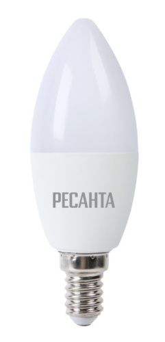 Лампа светодиодная LL-R-C37-7W-230-3K-E14 (свеча, 7Вт, тепл., Е14) Ресанта, , Шт | код 76/1/5 | РЕСАНТА