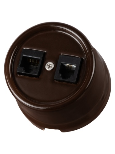 Розетка телефонная RJ11 + компьютерная RJ45 коричневая «Болонь» TDM | код SQ1820-0452 | TDM