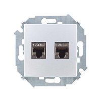 Розетка для передачи данных 2xRJ45 Cat.6A FTP (AMP) цвета алюминий S15 | код 1591564-033 | Simon