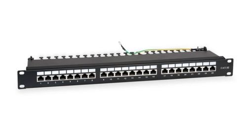 Патч-панель 19дюйм 1U кат.5E полн. экранир. 24 порта RJ45 Dual IDC WR-PL-24-C5E-SH-D черн. | код 505210 | WRline