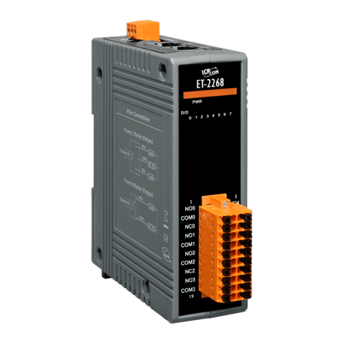ET-2268 CR Ethernet I/O Module with 2-port Ethernet Switch, 4-ch Form A Relay Output and 4-ch Form C Relay Output (RoHS) | код 00-06109287 | ICP DAS