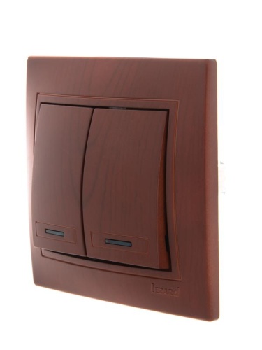 Мира Выключатель двухклавишный с подсветкой вишня | код 701-0601-112 | Lezard