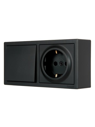 Блок ОП LETO (1-кл. выключатель проходной + 1-м розетка с заземл.) горизонт. черн. бархат LEZARD 752-4200-170BVP фото 3