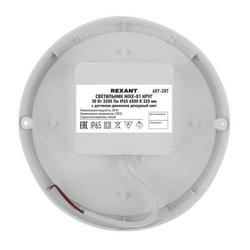 Светильник светодиодный ЖКХ-01 30Вт 6500К IP65 3200лм 205х37мм пылевлагозащ. круг с датчиком движения дежурный свет Rexant 607-287 фото 5