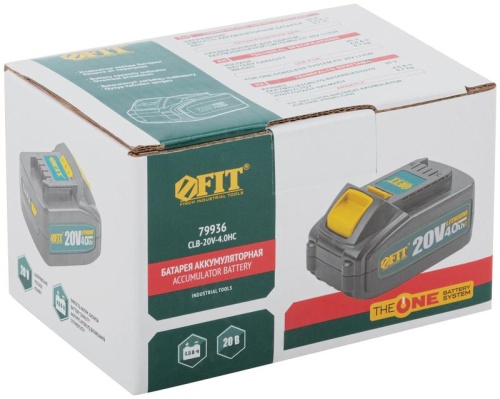 Батарея аккумуляторная 20 В, Li-Ion, 4,0 Ач, 0,7 кг, индикатор заряда, коробка | код 79936 | FIT фото 3