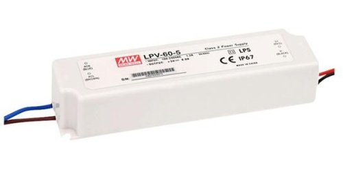 Источник питания AC-DC, 60Вт, IP67, вход 90…264В AC, выход 15В/4А,изоляция 3000В AC, в кожухе 162х42х30мм, -30…+70С | код LPV-60-15 | MeanWell