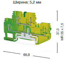 337 070, Штекерный - Пружинный Клеммник на DIN-рейку 2,5мм.кв., 2-х уровневый, с внутренней перемычкой (земля), CTP 2,5-2T | код 0.0.0.3.37070 | KLEMSAN