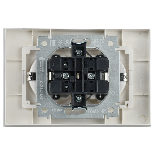 BRITE Розетка 2-местная с заземлением с защитными шторками 16А в сборе РСш12-3-БрБ белый | код BR-R24-16-K01-F | IEK фото 6