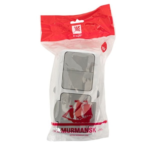 Мурманск Блок розетка 1-м 16А с заземлением с крышкой + 2-кл выключатель IP54 серый | код EFRV16-052-30-540 | EKF фото 4