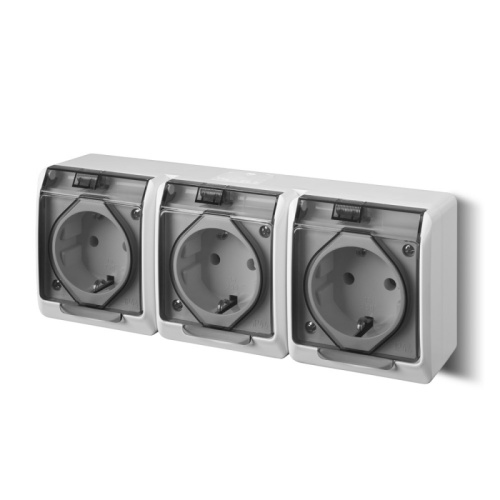 HERMES - Розетка 3x2P+E, 16A/250V, с прозрачной крышкой, IP44, белый | код 0326-01 | Elektro-plast Nasielsk