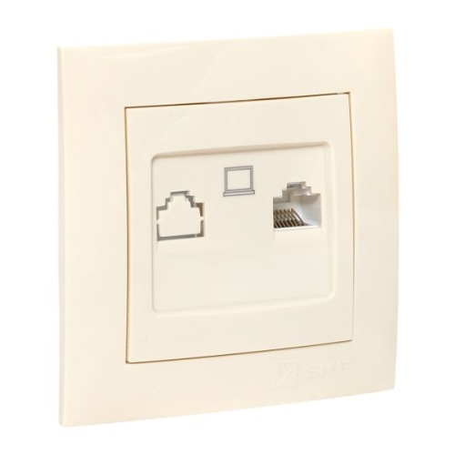 Валенсия розетка компьютерная RJ-45 1-местная кремовая PROxima | код EWK01-035-20 | EKF фото 3