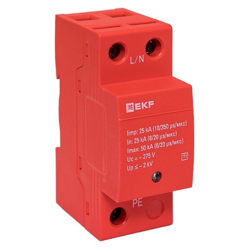 Устройство защиты от импульсных перенапряжений класс 1 Iimp 25кА (10/350мкс) 1P | код spd-t1-1p | EKF фото 2