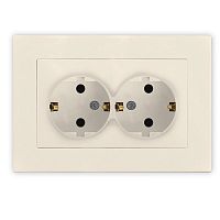 Розетка 2-м СП Афина 16А IP20 с заземл. в сборе сл. кость (ivory) | код A0128-I | Universal